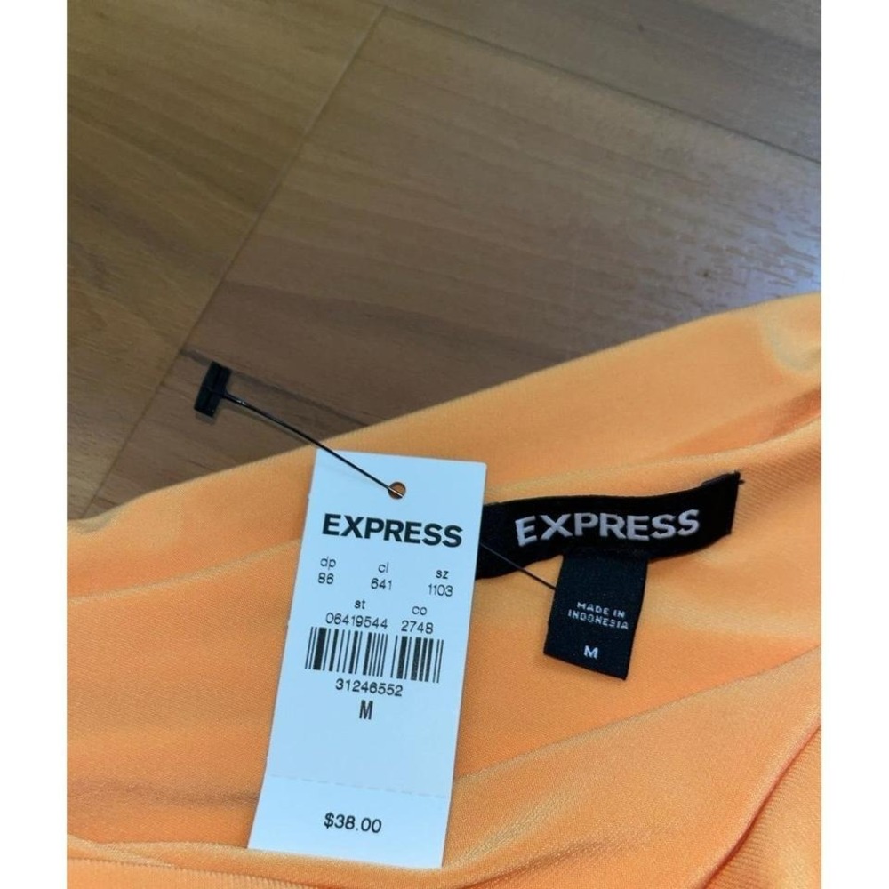 Womens NWT Express One Shoulder Ruched Orange Top Shirt - Picture 5 of 6